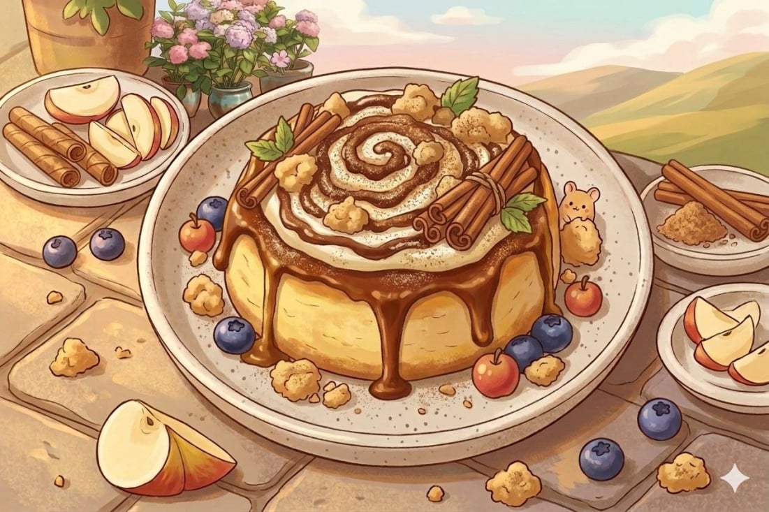 TAMPILAN HIDANGAN CINNAMON PIKA ROLL BUN