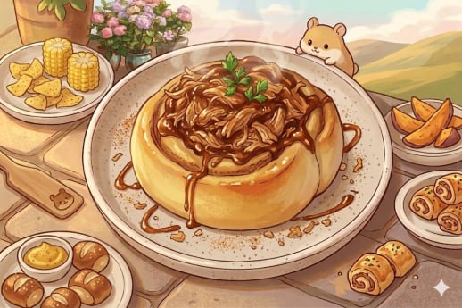 TAMPILAN HIDANGAN CHIKEN BBQ PIKA ROLL BUN