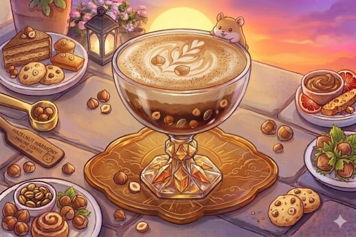 TAMPILAN MINUMAN HAZELNUT HARMONY PIKA BUN