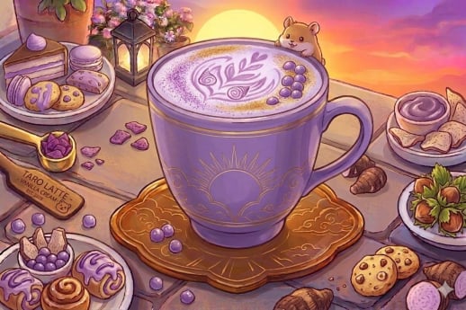 TAMPILAN MINUMAN TARO LATTE PIKA BUN